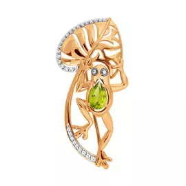 Брошь из красного золота с хризолитами и фианитами 000338-1382