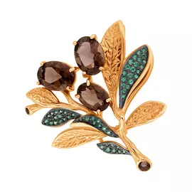 Брошь из красного золота с раух-топазами и фианитами 740195