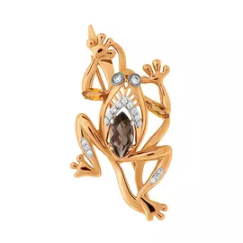 Брошь из красного золота с раухтопазом и фианитами 000348-1322
