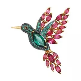 Брошь из красного золота с родолитами и фианитами 740140