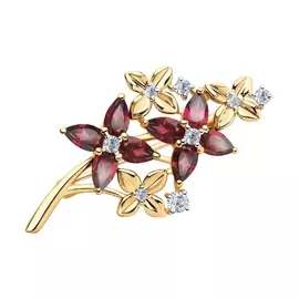 Брошь из красного золота с родолитами и фианитами 740274