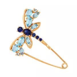 Брошь из красного золота с сапфирами корундами и топазами 740111