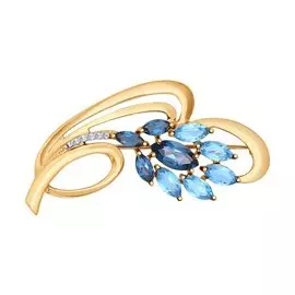 Брошь из красного золота с топазами и фианитами 740118