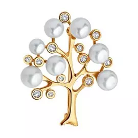 Брошь из красного золота с жемчугом и фианитами 794024