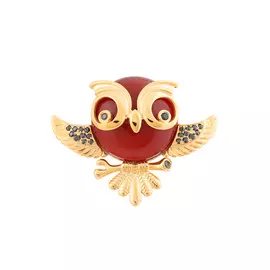 Брошь из серебра с агатом и фианитами с позолотой И3-1173-27-61