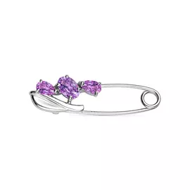 Брошь из серебра с аметистом с родированием 04-2194/00АМ-00