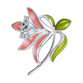 Брошь из серебра с фианитами и эмалью 94040199