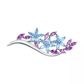 Брошь из серебра с фианитами с родированием 94040117