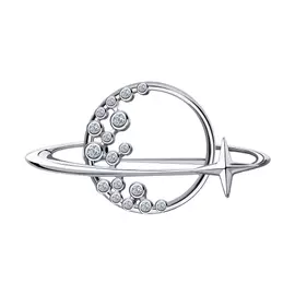 Брошь из серебра с фианитами с родированием 94040174