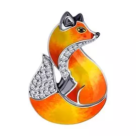 Брошь из серебра с фианитом черным и эмалью 94040213