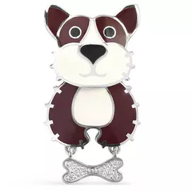 Брошь из серебра с фианитом и эмалью с родированием 5-055-7901