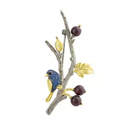 Брошь из серебра с гранатами и шпинелью с чернением и позолотой И3-879-21-61