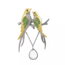 Брошь из серебра с халцедоном и шпинелью с чернением и позолотой И3-877-21-61