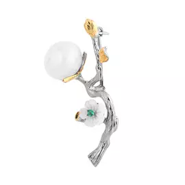 Брошь из серебра с перламутром, шпинелью и жмчугом (синт.) с чернением и позолотой И3-1144-21-61