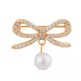 Брошь из серебра с жемчугом имитом и фианитами с позолотой И3-1256-25-06