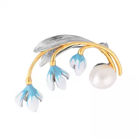 Брошь из серебра с жемчугом (синт.) с чернением и позолотой И3-1148-21-81