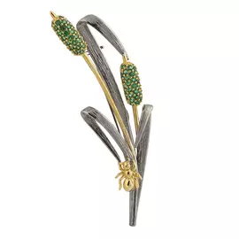 Брошь из серебра со шпинелью с чернением и позолотой И3-870-21-61