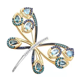 Брошь из золота с топазами и фианитами 740298