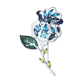 Брошь из серебра с топазами с родированием 92040068