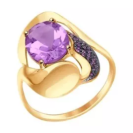 Кольцо Аметист, фианит