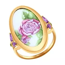 Кольцо Аметист, финифть, хризолит