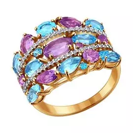 Кольцо Аметист, топаз, фианит