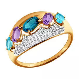 Кольцо Аметист, Топаз, Фианит