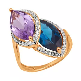 Кольцо Аметист, топаз Лондон, фианит