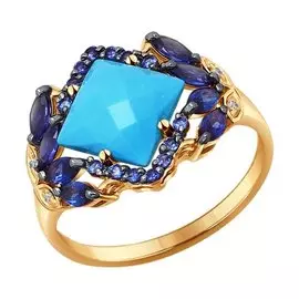 Кольцо Бирюза, корунд, фианит