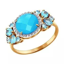 Кольцо Бирюза, Топаз, Фианит