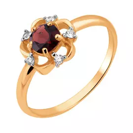 Кольцо Гранат, фианит