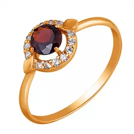 Кольцо Гранат, фианит