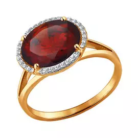 Кольцо Гранат, фианит