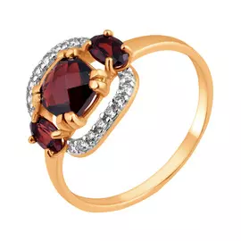 Кольцо Гранат, фианит