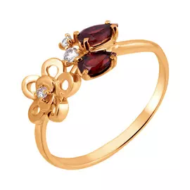 Кольцо Гранат, фианит