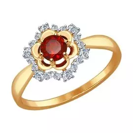 Кольцо Гранат, фианит