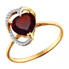 Кольцо Гранат, фианит