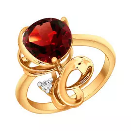 Кольцо Гранат, фианит