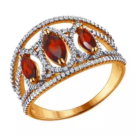 Кольцо Гранат, фианит