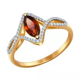 Кольцо Гранат, фианит