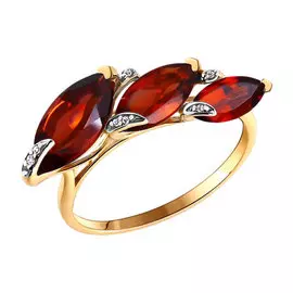 Кольцо Гранат, фианит