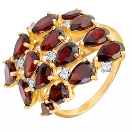 Кольцо Гранат, фианит