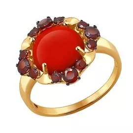 Кольцо Гранат, коралл