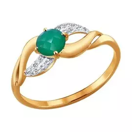 Кольцо Хризопраз, фианит