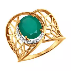 Кольцо Хризопраз, фианит