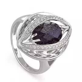 Кольцо из белого золота с авантюрином и бриллиантами 11-1724 №8-15