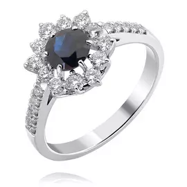 Кольцо из белого золота с бриллиантами и сапфиром D1-251-12-03
