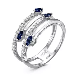 Кольцо из белого золота с сапфирами и бриллиантами 01-3132/2