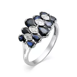 Кольцо из белого золота с сапфирами и бриллиантами 1-106-323-02