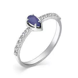 Кольцо из белого золота с сапфиром и бриллиантами 1-107-380-02